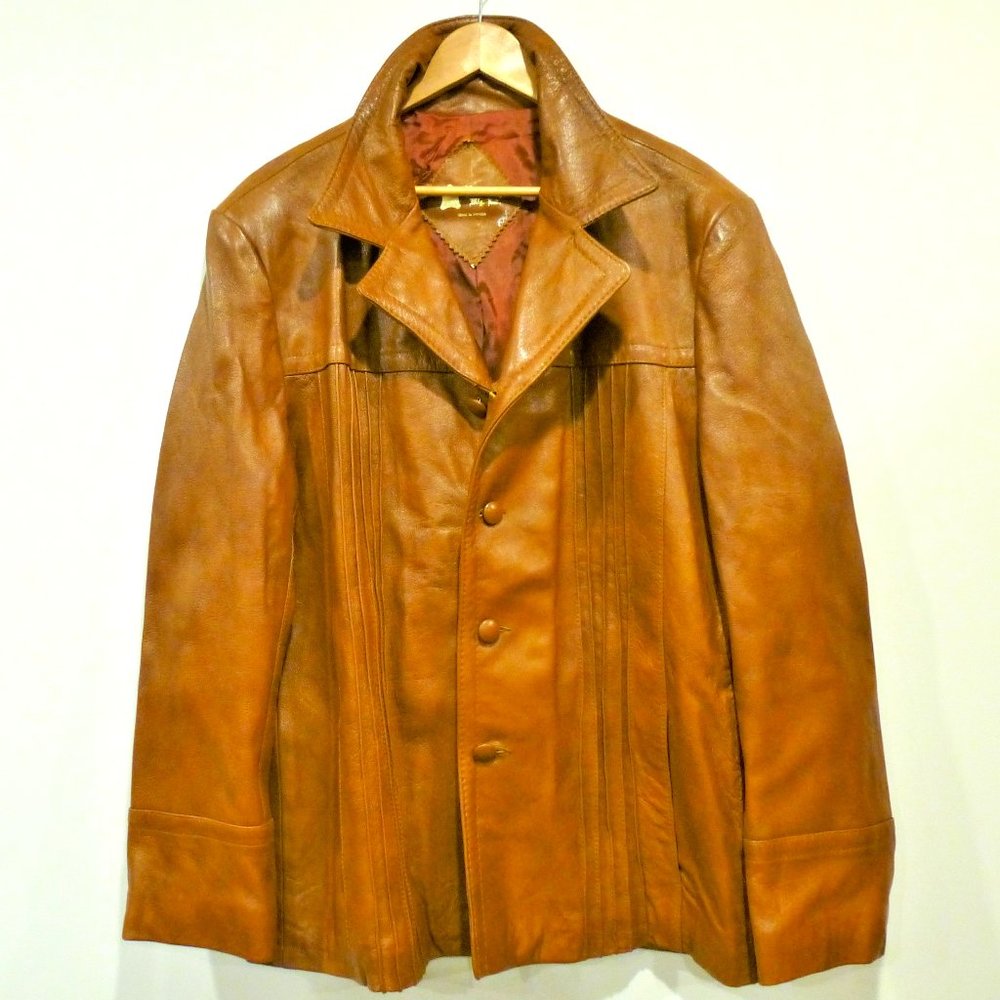Vintage 70's Men's Brown / Tan Leather Jacket